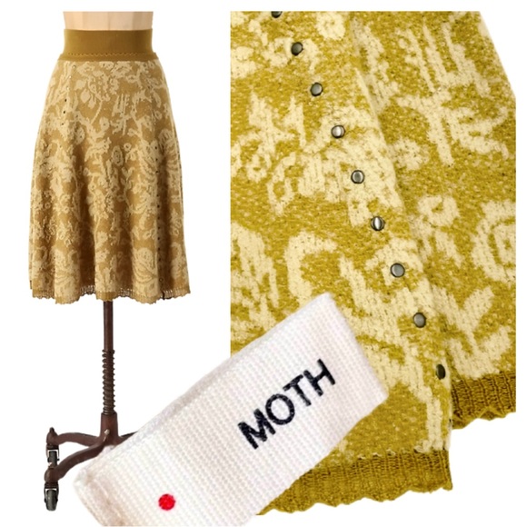 Anthropologie Dresses & Skirts - ANTHROPOLOGIE MOTH Mustard Yellow Floral Studded Wool Jacquard Knit Skirt size S